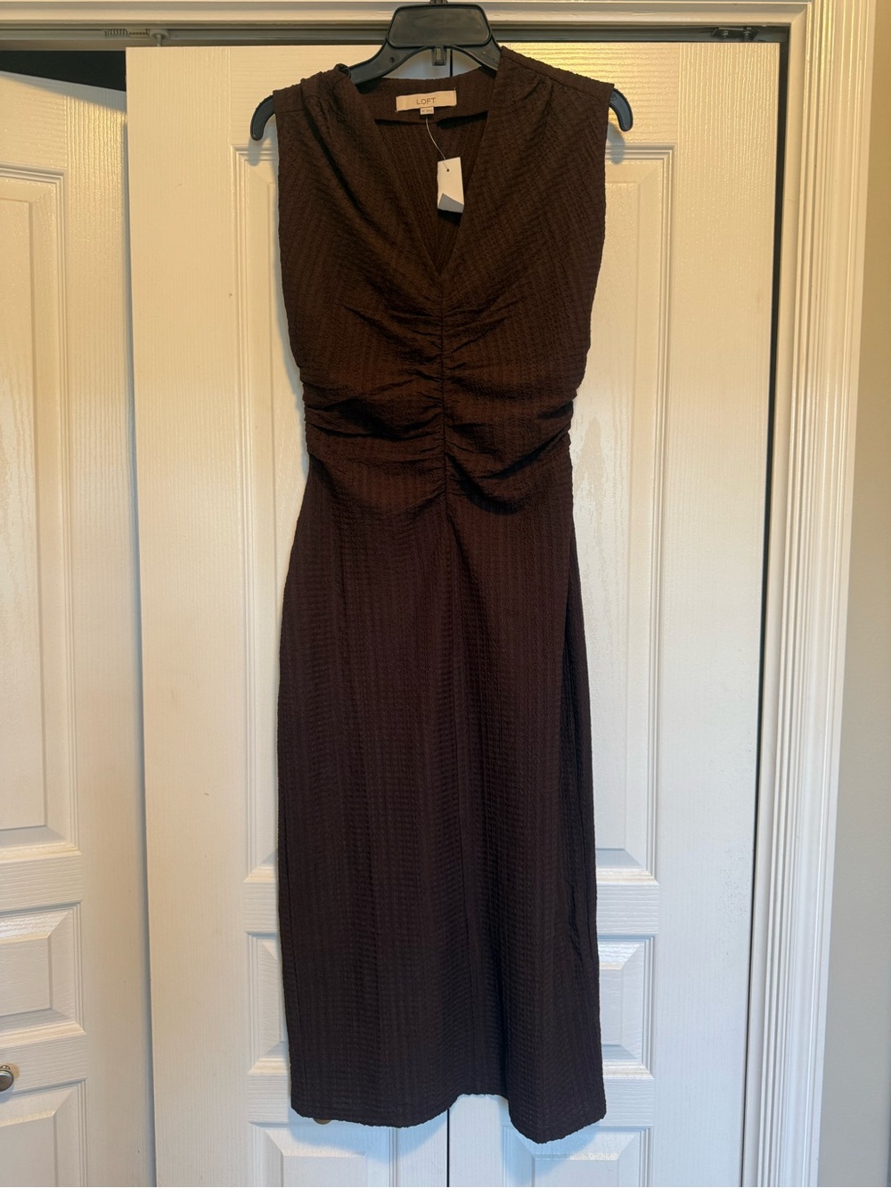LOFT Sleeveless Ruched Maxi Dress in Dark Brown